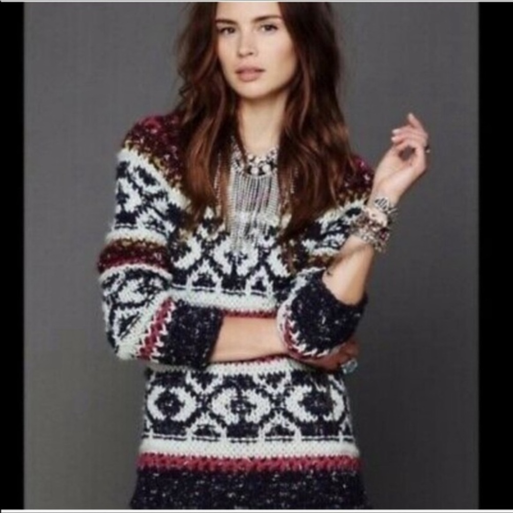 Free People Striped Chunky Silver Reed Fair Isle Size Small